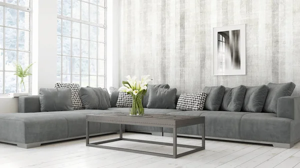 Modern parlak iç. 3D render