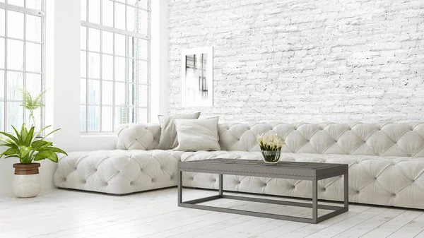 Modern parlak iç. 3D render