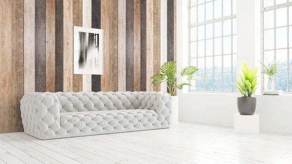 Modern parlak iç. 3D render