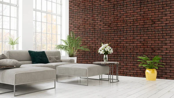 Modern parlak iç. 3D render