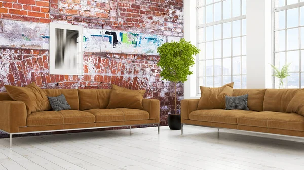 Modern parlak iç. 3D render