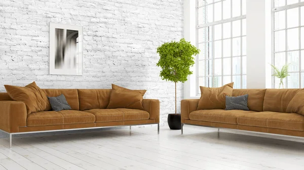 Modern parlak iç. 3D render