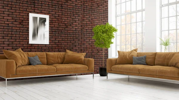 Modern parlak iç. 3D render