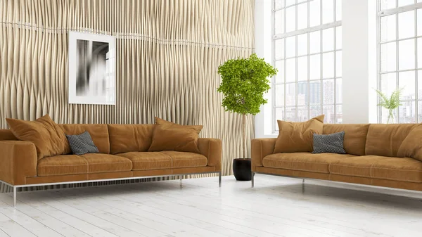 Modern parlak iç. 3D render