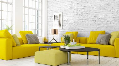 Modern parlak iç. 3D render