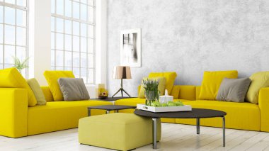 Modern parlak iç. 3D render