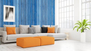 Modern parlak iç. 3D render