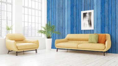 Modern parlak iç. 3D render