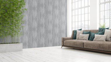 Modern parlak iç. 3D render