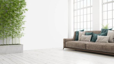 Modern parlak iç. 3D render