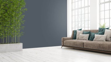 Modern parlak iç. 3D render