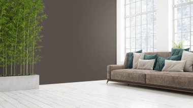 Modern parlak iç. 3D render