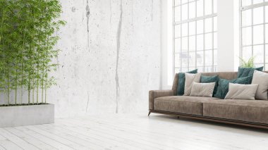 Modern parlak iç. 3D render