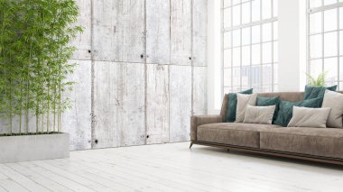 Modern parlak iç. 3D render