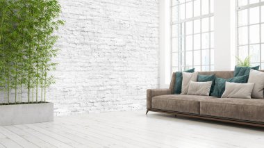 Modern parlak iç. 3D render