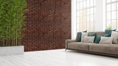 Modern parlak iç. 3D render