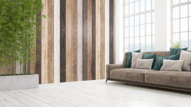 Modern parlak iç. 3D render