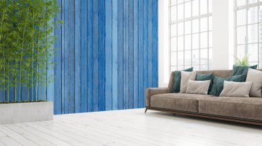 Modern parlak iç. 3D render