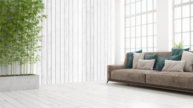 Modern parlak iç. 3D render