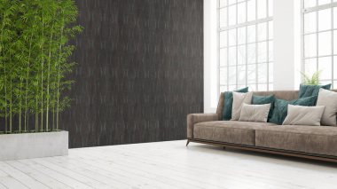 Modern parlak iç. 3D render