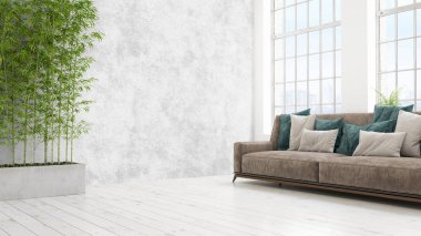 Modern parlak iç. 3D render