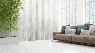 Modern parlak iç. 3D render