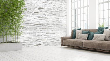 Modern parlak iç. 3D render