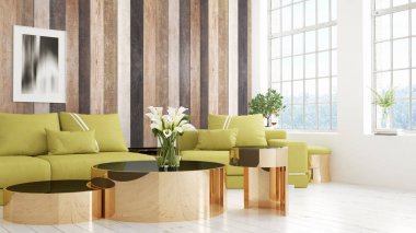 Modern parlak iç. 3D render