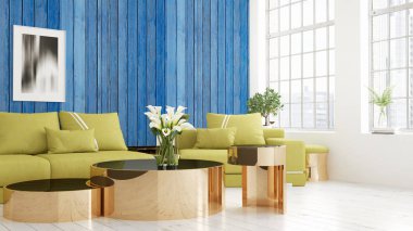 Modern parlak iç. 3D render