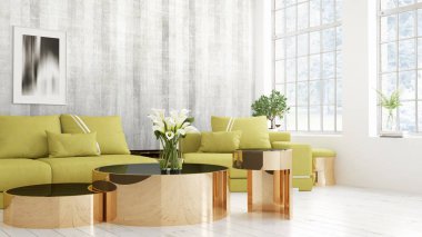 Modern parlak iç. 3D render