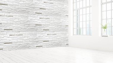 Modern parlak iç. 3D render