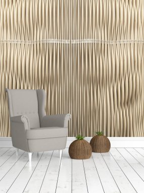 Modern parlak iç. 3D render