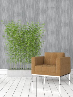 Modern parlak iç. 3D render