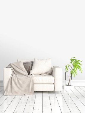 Modern parlak iç. 3D render