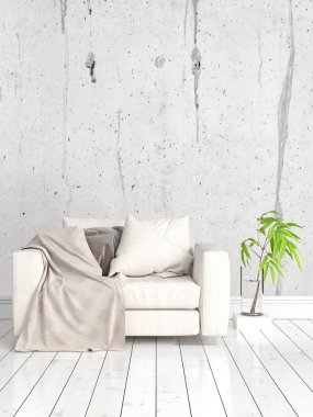 Modern parlak iç. 3D render