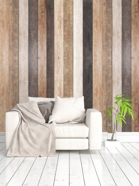 Modern parlak iç. 3D render