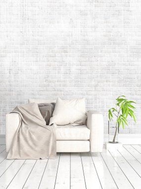 Modern parlak iç. 3D render