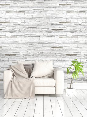 Modern parlak iç. 3D render