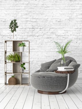 Modern parlak iç. 3D render