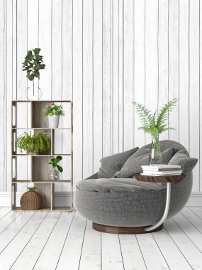 Modern parlak iç. 3D render