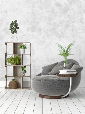 Modern parlak iç. 3D render