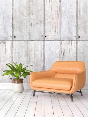 Modern parlak iç. 3D render