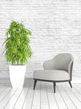 Modern parlak iç. 3D render