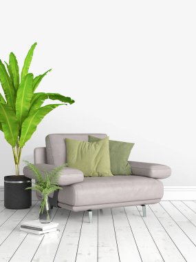 Modern parlak iç. 3D render