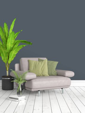Modern parlak iç. 3D render