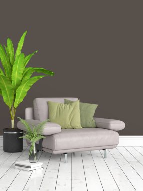 Modern parlak iç. 3D render