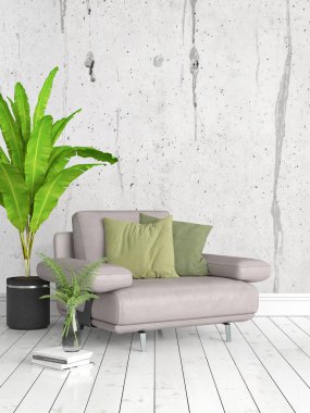 Modern parlak iç. 3D render