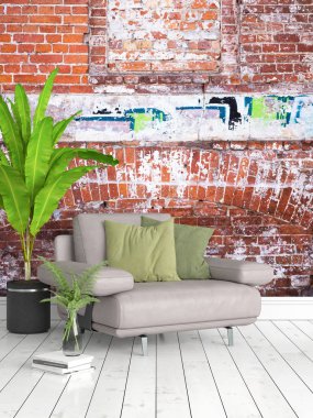 Modern parlak iç. 3D render