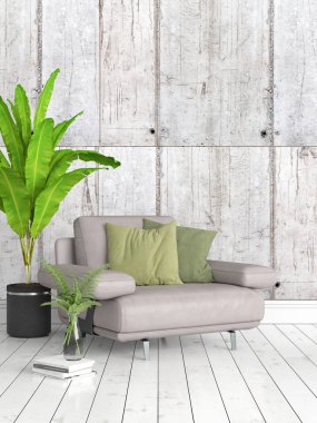 Modern parlak iç. 3D render