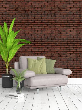 Modern parlak iç. 3D render